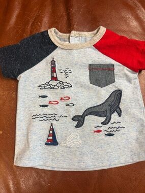 mudpie brand Navy & Red Whale/Lighthouse/Applique Raglan Tee - Kids
